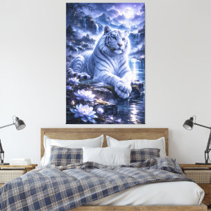 Toile Tigre Blanc Gardien – Force Silencieuse et Douceur