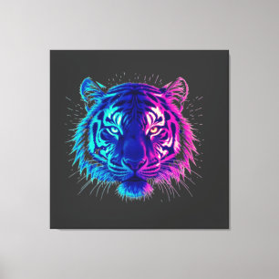 Toile Tigre Blanc Néon – Art Cyberpunk de Faune Lumineux