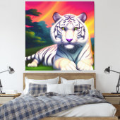 Toile Tigre du Bengale blanc sur fond de coucher du sole (Insitu(Chambre))