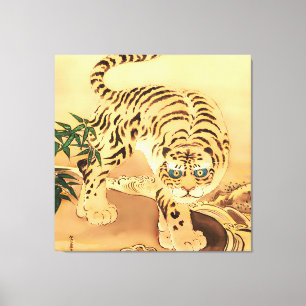 Toile Tigre Minhwa Vintage au bord d'un ruisseau