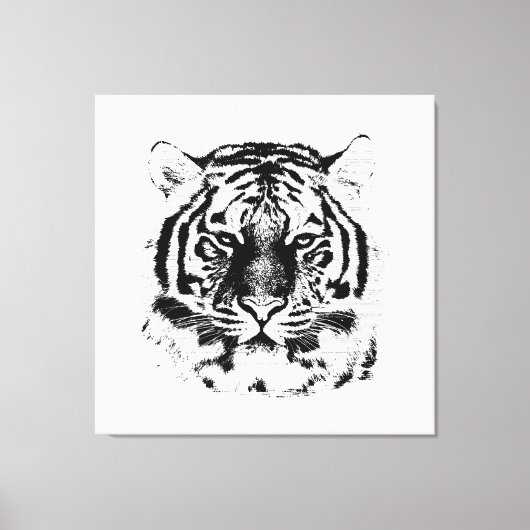 Toile Tigre noir et blanc visage gros (Recto)