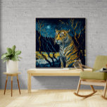 Toile Tigre Reposé par Bubbling River à Van Gogh Style<br><div class="desc">Ajoutez une touche de nature et d'art à vos murs avec cette belle impression de toile étirée. L'illustration présente un majestueux tigre sibérien reposant au bord d'une rivière bouillonnante parmi les épaisseurs de la forêt la nuit, dans un style qui rend hommage au grand Van Gogh. Cette impression de toile...</div>