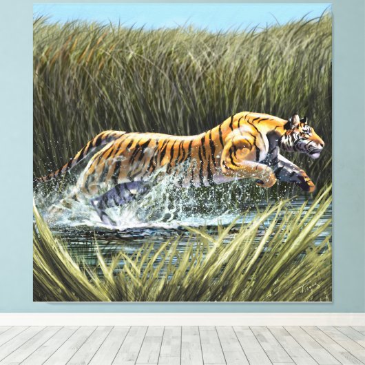 Toile Tigre se balançant à travers le marais Triptyque A (Insitu (Plancher de Bois))
