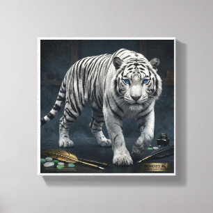 Toile Tigre Souverain" Tigre Blanc Majestueux Beaux-Arts