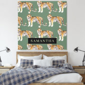 Toile Tigres d'aquarelle verte tropicale Motif avec nom (Insitu(Chambre))