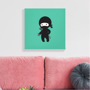 Toile Tiny Ninja Holding Throwing Star sur Green