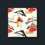 Toile Tissu atomique moderne du milieu du siècle<br><div class="desc">Chaque jour peut être une explosion du passé avec cette toile étirée d'inspiration moderne du milieu du siècle. La conception comprend une réplique d'un motif de tissu mobile atomique vintage. L'arrière - plan est écru avec des formes d'art moderne bleu, orange, vert et noir. C'est l'art mural idéal pour ceux...</div>