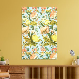 Toile Tissu damassé floral aux fruits de style baroque c