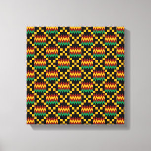 Toile Tissu Kente noir, vert, rouge et jaune