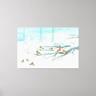 Toile Tit birds, Robin redbreasts et Common chaffinch