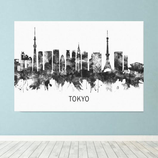 Toile Tokyo Japan Skyline BW (Insitu (Plancher de Bois))