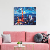 Toile Tokyo Skyline Premium Canvas Wall Art | Ville noct (Insitu(Salon))