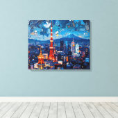 Toile Tokyo Skyline Premium Canvas Wall Art | Ville noct (Insitu (Plancher de Bois))