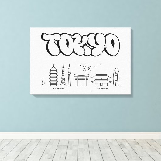 Toile Tokyo Skyline Urban Graffiti Stretted Canvas art (Insitu (Plancher de Bois))
