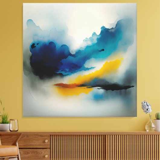 Toile Tons de bleu et de jaune abstrait de nuages (Insitu(Salon))