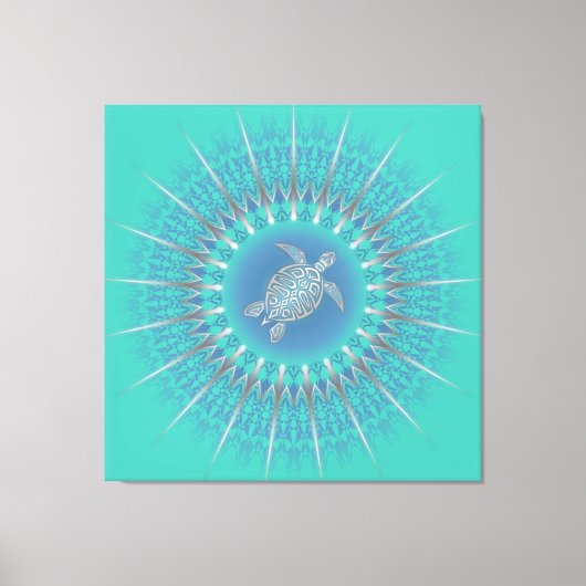 Toile Tortue argentée turquoise mandala côtier (Recto)