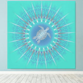 Toile Tortue argentée turquoise mandala côtier (Insitu (Plancher de Bois))