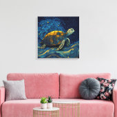 Toile Tortue Colorée Nager Sous Ciel Nocturne Starry - (Insitu(Salon))
