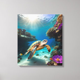 Toile Tortue de mer au paradis corallien