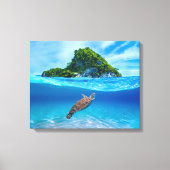 Toile Tortue de mer mignonne devant une île tropicale (Recto)