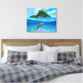 Toile Tortue de mer mignonne devant une île tropicale (Insitu(Chambre))