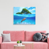 Toile Tortue de mer mignonne devant une île tropicale (Insitu(Salon))