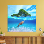 Toile Tortue de mer mignonne devant une île tropicale (Insitu(Salon))