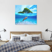 Toile Tortue de mer mignonne devant une île tropicale (Insitu(Chambre))
