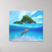 Toile Tortue de mer mignonne devant une île tropicale (Recto)