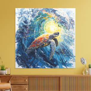 Toile Tortue de mer vitrail