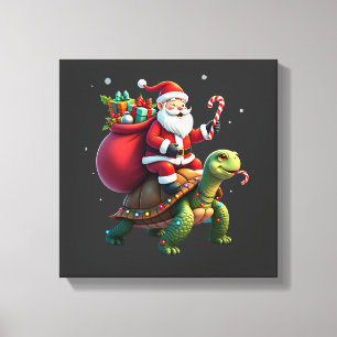 Toile Tortue drôle de Noël Santa à cheval sur une tortue