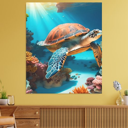 Toile Tortue marine Serene 3D en Océan -Tranquille Lif M (Insitu(Salon))