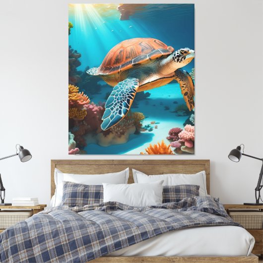 Toile Tortue marine Serene 3D en Océan -Tranquille Lif M (Insitu(Chambre))