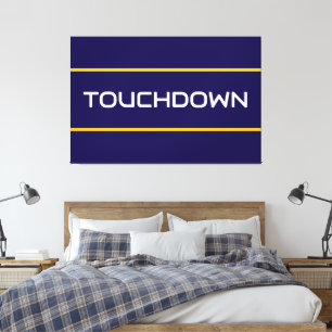 Toile TOUCHDOWN Texte Blanc Bandes Orange et Bleu Marine
