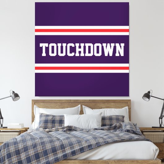 Toile TOUCHDOWN Texte Rouge Blanc Violet Rayures de Cour (Insitu(Chambre))