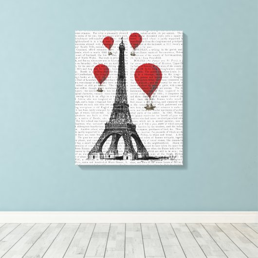 Toile Tour Eiffel et Ballons rouges à air chaud (Insitu (Plancher de Bois))