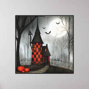 Toile Tour Halloween en damier gothique