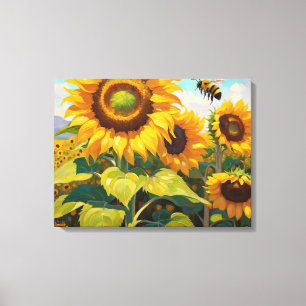 Toile Tournesol Occupé Bee Peinture de jour d'été