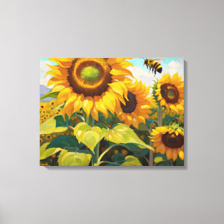 Toile Tournesol Occupé Bee Peinture de jour d'été