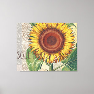 Toile Tournesol Vintage Damas Fleur Art