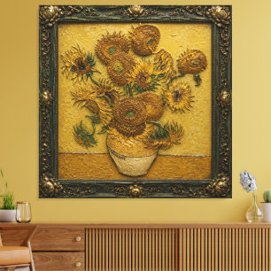 Toile Tournesols dans un cadre orné Murale florale vin