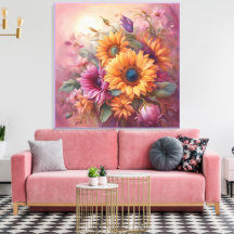 Tournesols d'été en rose et jaune