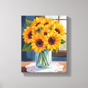 Toile Tournesols sereins   Aquarelle florale jaune