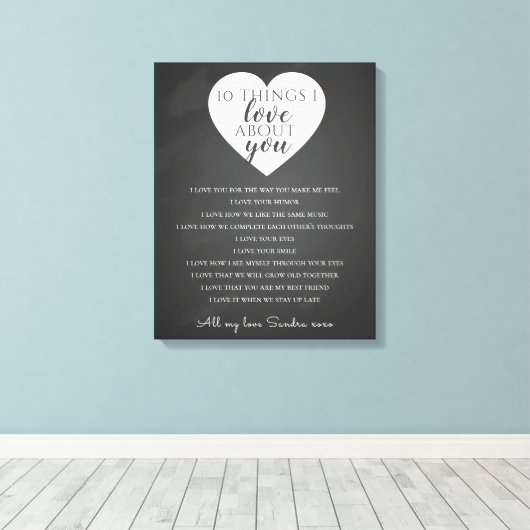 Toile toutes les choses que j'aime chez toi, les raisons (Insitu (Plancher de Bois))