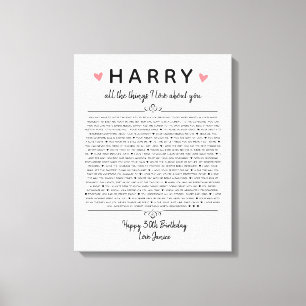 Toile toutes les choses que j'aime dans ton anniversaire