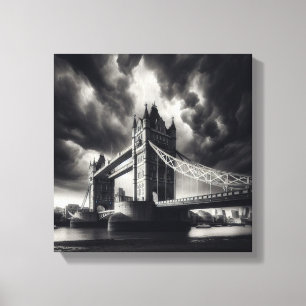 Toile Tower Bridge Londres en noir et blanc dramatique