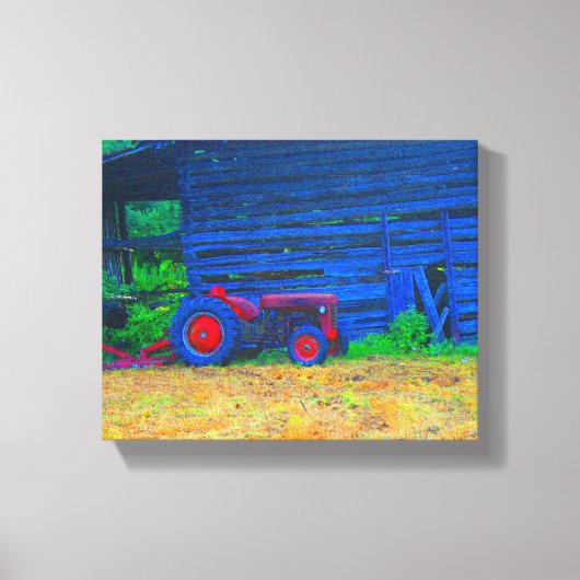 Toile Tracteur rouge devant la grange (Recto)