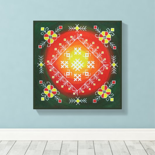 Toile Traditional Latvian folk art with symbols painting (Insitu (Plancher de Bois))