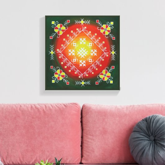 Toile Traditional Latvian folk art with symbols painting (Insitu(Salon))