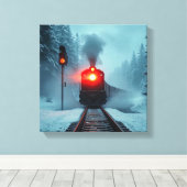 Toile "Train à vapeur dans une forêt enneigée d'hiver" (Insitu (Plancher de Bois))